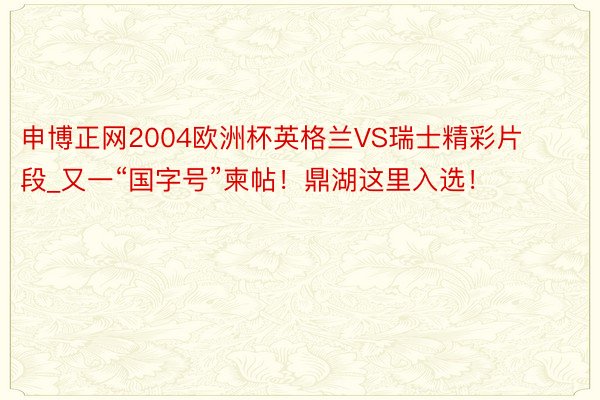 申博正网2004欧洲杯英格兰VS瑞士精彩片段_又一“国字号”柬帖！鼎湖这里入选！