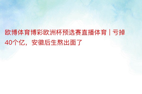 欧博体育博彩欧洲杯预选赛直播体育 | 亏掉40个亿，安徽后生熬出面了
